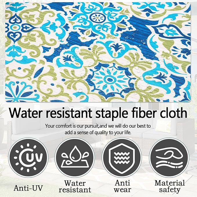 14Pcs Outdoor Cushion Covers Replacement Washable Waterproof UV w/Zipper for 6-Seaters Sofa Patio Slipcovers Set Seat and Back Covers Only (Morocco Dream, 23.6x23.6inch)