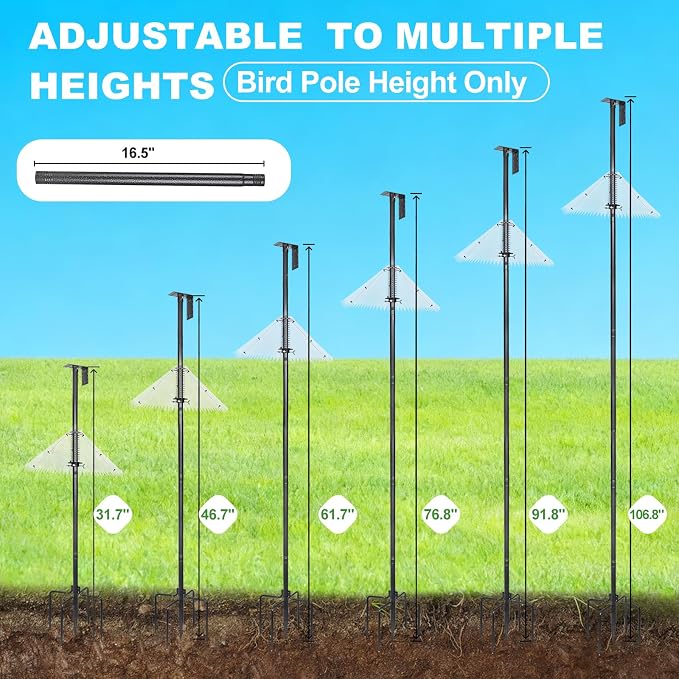 Bird Feeder Pole with Squirrel Baffle 107 Inch Bird House Poles Squirrel Proof for Outdoors Heavy Duty Smart Bird Feeding Station with Stainless Steel Spring Adjustable Height Mounting Pole