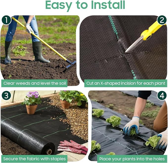 3FT x 100FT Weed Barrier Landscape Fabric, 3.2oz Heavy Duty Garden Cloth, Ground Cover for Gardening, Farming, Landscaping with 20 U-Shaped Staples Pegs