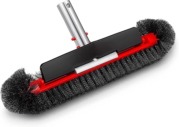 Pool Brush Head for Inground & Above Ground Pools // Heavy Duty Pool Scrubber Brush for Cleaning Algae, Walls & Floors // Swimming Pool Brush with Round Ends for Corners & Reinforced Aluminum Back