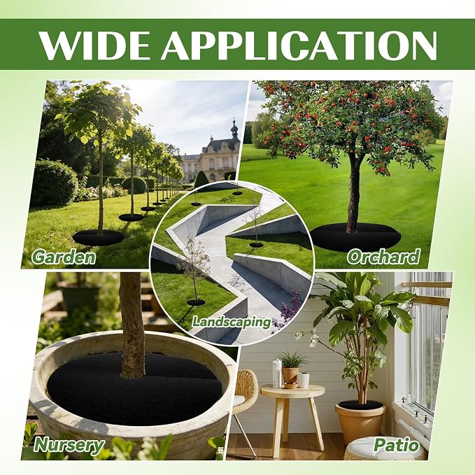 8 Packs Tree Mulch Ring - 32.2” Non-Woven Degradable Landscape Barrier Mat with Stakes, Tree Protector Ring, Barrier Fabric for Root Protection for Garden Patio Orchard Landscaping