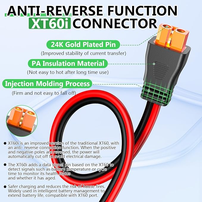 Vansdon Solar to XT60i Extension Cable 12AWG 20FT XT60i Female to Male Connector for RV Foldable Solar Panel, Portable Power Station, Solar Generator