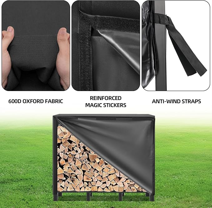 Kendane 4FT Firewood Rack Outdoor with Cover, Heavy Duty Adjustable Firewood log Storage & Holder, Wood Pile Lumber Storage Rack Stacking Outside for Courtyard Patio.