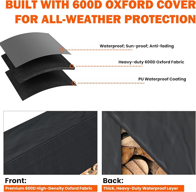 Ultrawall 8ft Heavy Duty Firewood Rack with Waterproof Cover, Freestanding Wood Log Holders for Firewood, Indoor/Outdoor Wood Storage Rack
