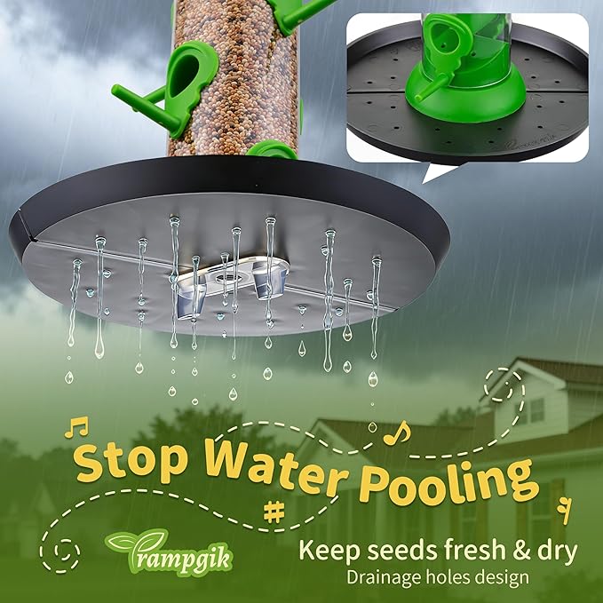 Bird Feeders for Outdoors Seed Catcher,6 Port Wild Bird Feeders with Tray,Bird Feeders for Outside Hanging for Cardinal 13 Inch,Lawn Green,Pack of 2
