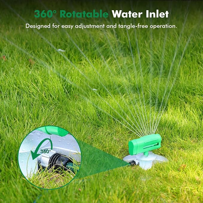 RESTMO Turbo Oscillating Sprinkler, Irrigation Sprinklers for Large Yard | 360°Rotating & Ultra-Stable Base,Adjustable Flow & 4-Way Manual Watering Patterns,Sprinkler Ideal for Plants,lawns & gardens