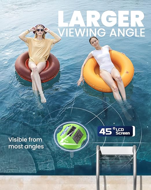 BALDR Pool Thermometer Floating Easy Read, Solar Digital Pool Thermometer with Dual Large Screens, IPX7 Water Temperature Gauge for Inground Above Ground Pools & Spas (Green)