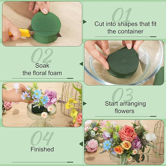 Hahood 48 Pieces Round Floral Foam Blocks 3.15 Inch DIY Flower Arrangement Kit Wet Green Floral Foam Block for Wedding Florist Supplies Wet Dry Flower Party Decorations