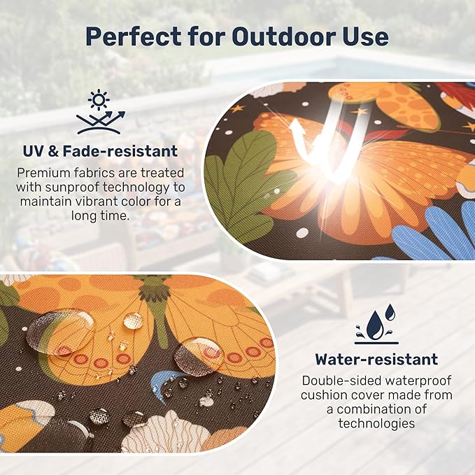 UNIKOME Outdoor Seat Cushions 24 X 24 Inch - Water-Resistant & Fade Resistant, Removable Cover Patio Furniture Cushions for Chair, Sofa, Couch, Wicker, Flower