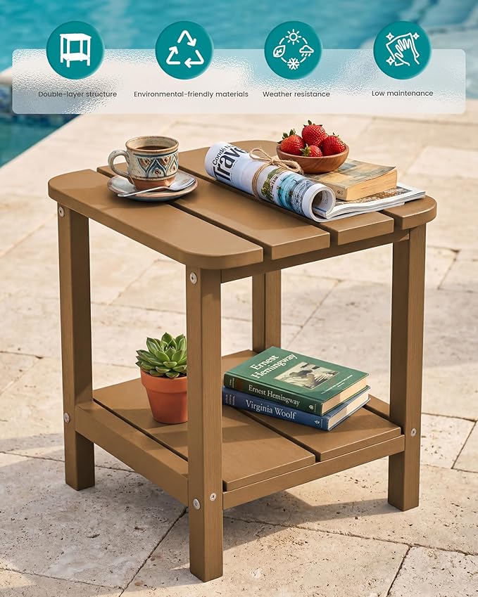 SERWALL Double Adirondack Side Table Rectangular End Table Set of 2, Brown