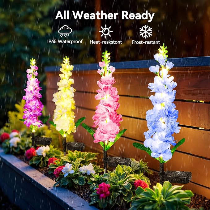 KOOPER Solar Lights Outdoor Garden Decor, 10 Pack Upgraded Delphinium Solar Garden Lights with 90 LEDs, Vivid Flowers Outdoor Waterproof for Landscape Patio Yard Decor