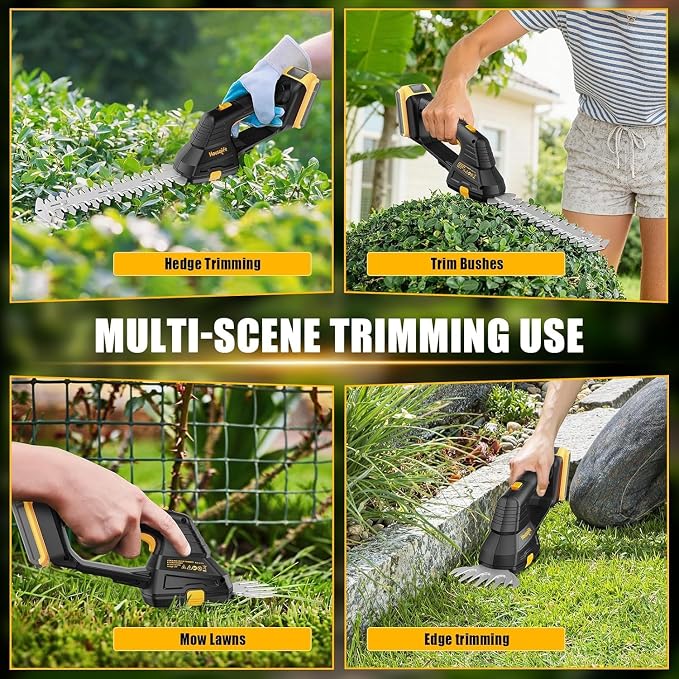 Cordless Hedge Trimmer Compatible with Dewalt MAX 20V Battery, 2 in 1 Handheld Electric Grass Trimmer/Bush Trimmer/Grass Shears for Yard, Garden, and Lawn Care, Powerful & Lightweight (Tool Only)