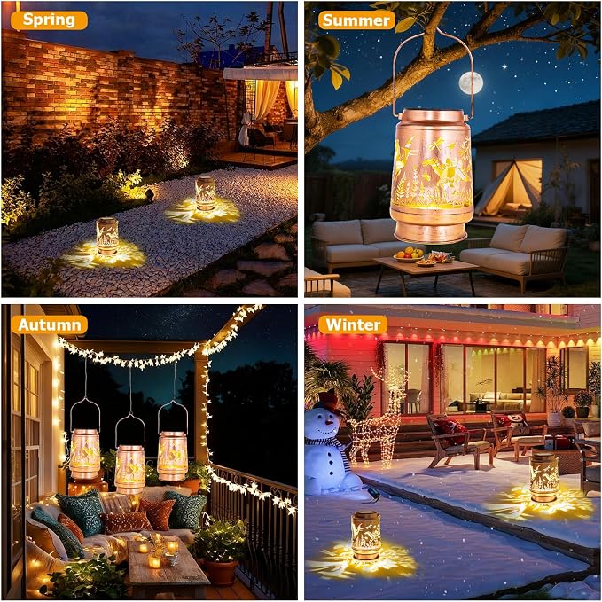 Solar Lanterns Outdoor Waterproof, Dinosaur Garden Decor Lights, Metal Hanging Solar Powered Lantern for Patio Yard Pathway, Unique Dinosaur Gifts for Women Men