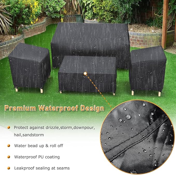 STARTWO Patio Furniture Covers 4-Piece Set for Loveseat, Chairs and Coffee Table, Outdoor Waterproof, Black