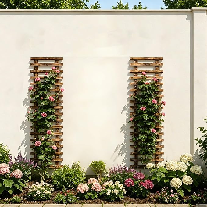 2 Pcs Wall Planter for Indoor Outdoor Plants - Wooden Wall Amounted Plant Holder for Hanging Pots, Vertical Pack Wood Garden Trellis for Climbing Plants Orchid Ivy Vine Rose Patio Home Decor, 47.24"