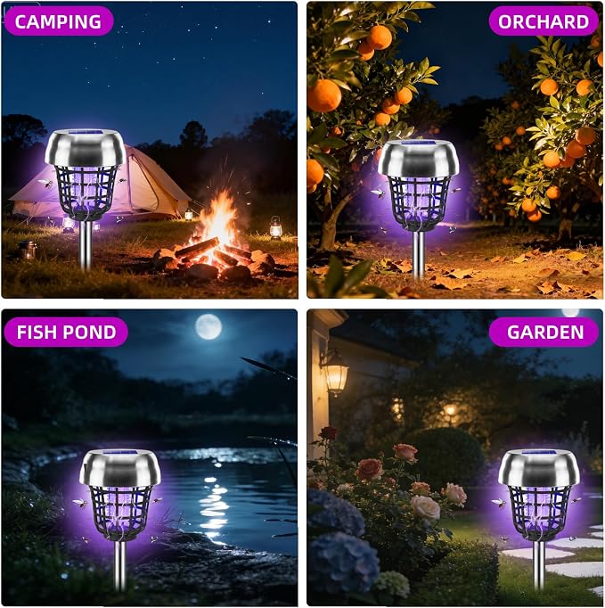 2026 New Solar Bug Zapper Outdoor, Mosquito Killer, Waterproof Fly Traps Gnat Zapper for Small Flying Insect Bug Fly Gnat, Waterproof Mosquito Repellent for Patio Yard Garden Farm(4)