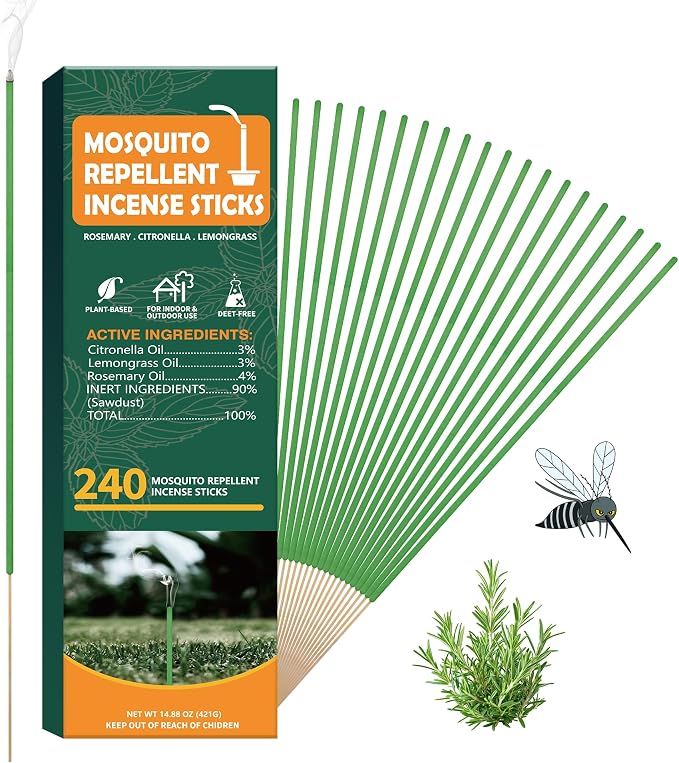 240 pcs Mosquito Repellent Outdoor Patio Sticks, Citronella Repellent Incense Sticks, Natural Essential Oil Incense, Repel Mosquito for Indoor, Patio, Camping, Fishing