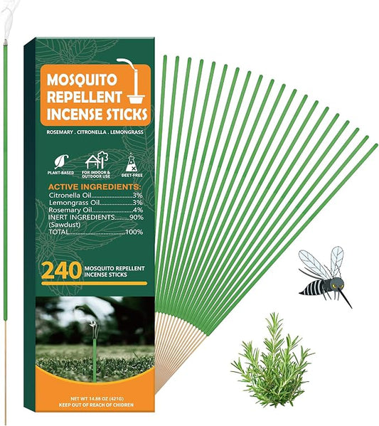 240 pcs Mosquito Repellent Outdoor Patio Sticks, Citronella Repellent Incense Sticks, Natural Essential Oil Incense, Repel Mosquito for Indoor, Patio, Camping, Fishing