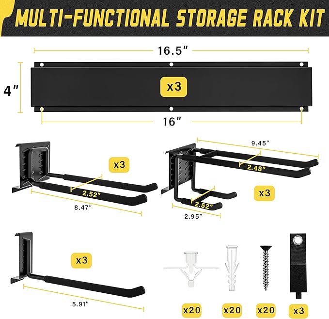 klasit Garage Wall Organizer,15Pack Carries 675 lbs,Garden Tool Organizer 48in With Large Storage Space,Easy Assembly, Sturdy Design,for Efficient Tool Storage Garage Organization | Carries 675 lbs