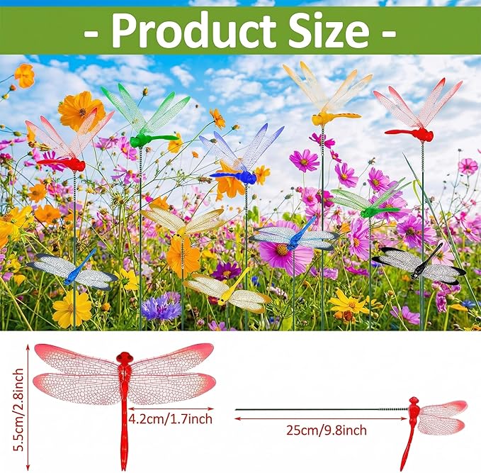 Jongdari 15PCS Luminous Dragonfly Hat Clip Realistic Fake Dragonflies Clip-On Garden Outdoor Decor Stakes, DIY Dragon Fly Clips Plant Decorations for Pots, Includes Pliers & Clips - Small