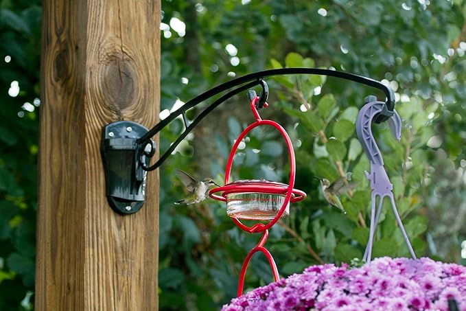 BirdsUP Hanging Bracket for Bird Feeders, Planters, Chimes, Heavy-Duty, Holds up to 25 lbs, 2 Hooks with Rubber Bumpers, Black, Screws Included