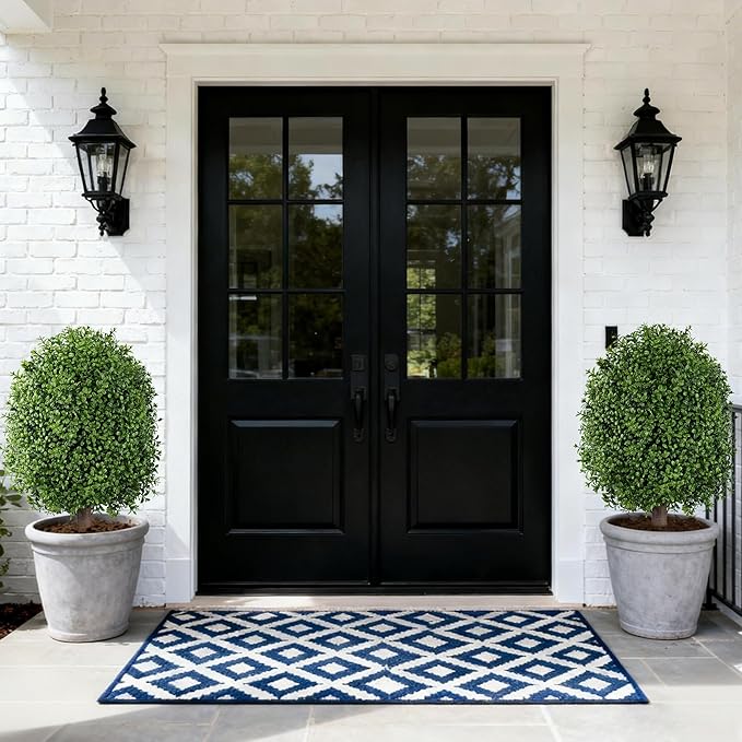 INSPRING Artificial Boxwood Topiary Trees Outdoor Fake Bushes Plants UV Resistant Evergreen Shrubs with Metal Ground Spike for Porch Patio Garden, 2 Pack