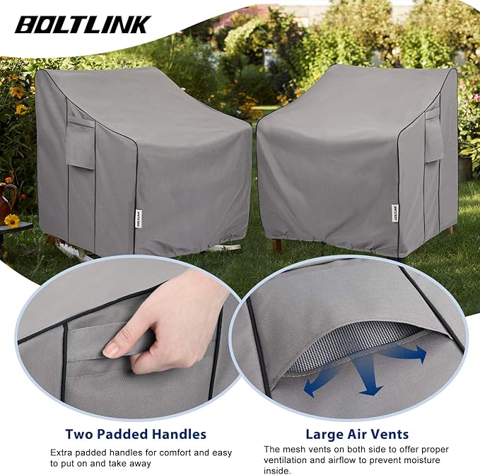 Patio Chair Covers Waterproof, Heavy Duty Outdoor Furniture Covers Fits up to 31.5W x 33.5D x 36H inches -2 Pack Grey