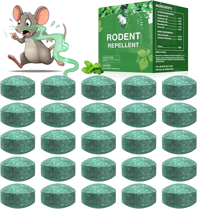 Mouse Rodent Repellent,25 Pack Peppermint Oil Mouse Traps for Rat Mice, Ant, Roach, Spider, Squirrel, Nature Mouse Deterrent for Indoor Outdoor Use, for Garden & Home, Family & Pet Safe 03