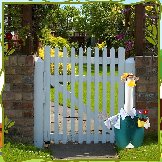 Gardener Porch Goose Outfits for 23 Inch Lawn Statue, Spring Gardener with Flower Pot and Shovel Costume for Plastic/Cement Statue, Summer Sculpture Clothes for Yard Patio Party Decoration