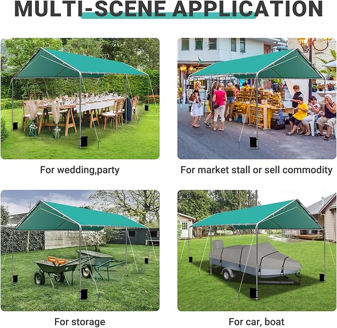 Heavy Duty 10 X 20 Ft Easy to Assemble Metal Car Canopy Shelter with Reinforced Steel Cables, Outdoor Portable Garage for Car, Boat Tent, Green