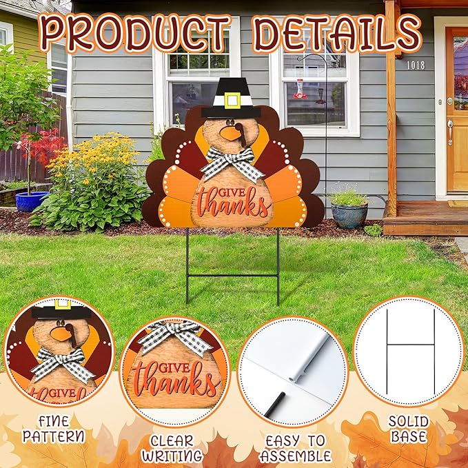 Weysat Thanksgiving Yard Sign 14.96 Inch Turkey Metal Decoration Outdoor Fall Decoration for Home Outdoor Gobble Turkey Yard Decor with Stakes Waterproof for Home Garden Patio Lawn Party Walkway Decor