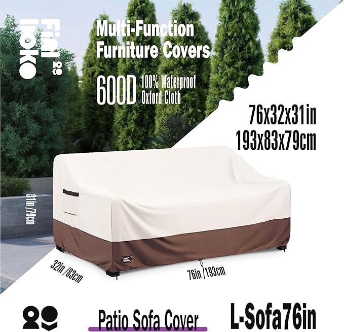 3-Seater Outdoor Sofa Cover, 76Wx32Dx31H inches Outdoor Furniture Covers Waterproof,100% Waterproof Heavy Duty Patio Furniture Covers,Beige&Brown Modern Style Outdoor Couch Cover