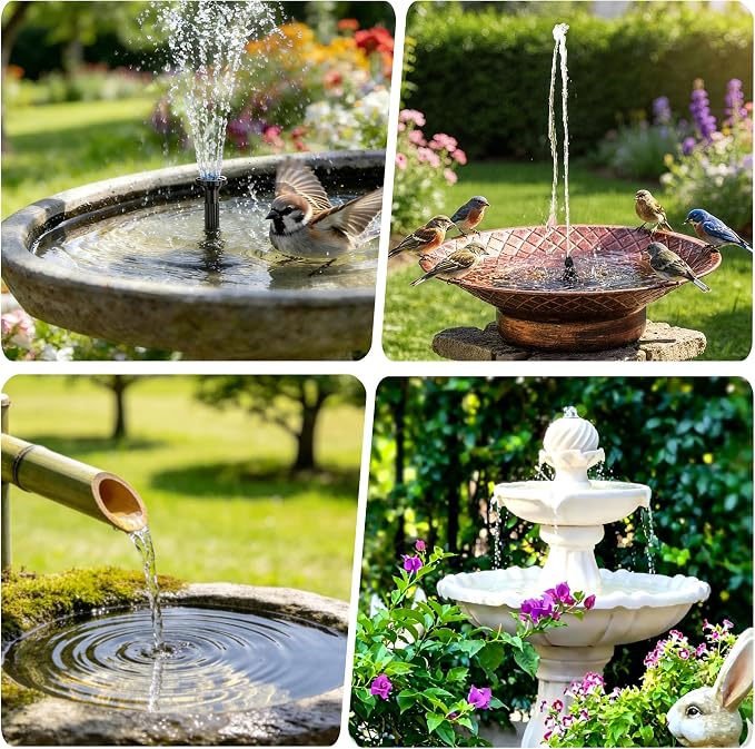 NFESOLAR 4W Solar Fountain Pump for Bird Bath, Solar Powered Water Fountain with Filter Box, Ceramic Ball Filtration, 5 Nozzles, 3.94FT PVC Tubing for Birdbath, Garden, Small Pond & DIY Water Features