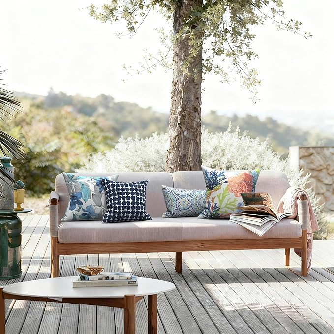 LVTXIII 2 Pack Outdoor Throw Pillow Covers for Patio Furniture, 16x16 Inch Square Pillow Case, Water-Repellent Cushion Covers for Garden, Porch, Sofa, Tie-Dye Navy