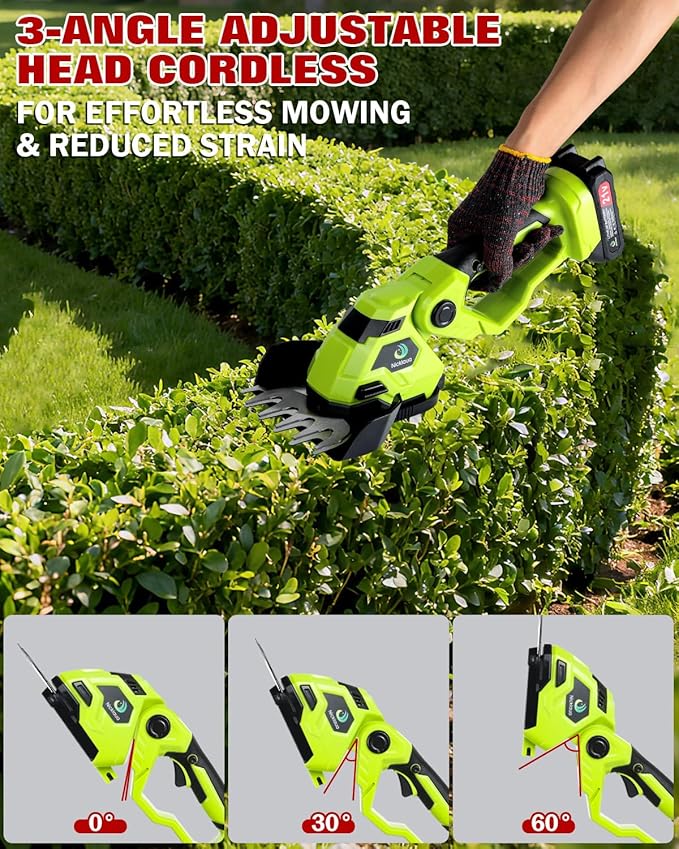 Cordless Hedge Trimmer,Cordless Grass Shear & Hedge Shear with a 5.3-inch Lawn Mower Blade, with 2 PCS Rechargeable Battery and Charger for Garden,Lawn.Note: It Does not Include the 9-inch Blade.