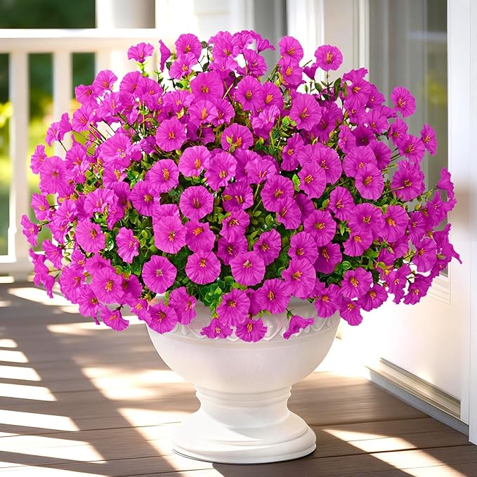 Yastouay Artificial Flowers for Outdoors, 26 Bundles Fake Outdoor Flowers, UV Resistant Artificial Plants & Flowers for Decoration, Fuchsia Realistic Morning Glory for Outdoor Porch Garden Decoration