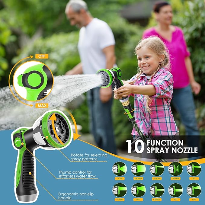 Non-Expandable Garden Hose 75 FT, Lightweight Hose with 10 Function Spray Nozzle, Kink-Free Flexible Water Hose, Durable, Leak-Proof, 360° Swivel Connectors, Portable Storage Strap