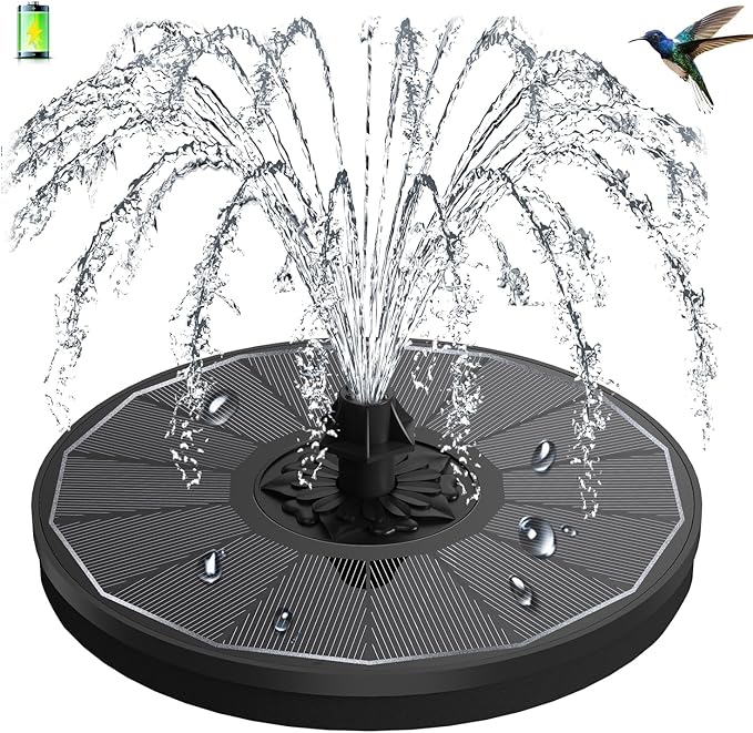 3.5W Solar Fountain with 2000mAh Battery - Work On Cloudy Days - Upgrade Glass Panel Solar Bird Bath Fountain, Hummingbird Water Feature Pump with 7 Nozzles, 4 Fixed Pipes for Garden, Pool