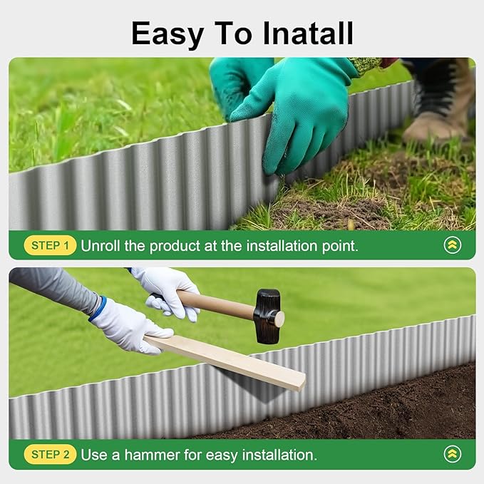 Land Guard Corrugated Garden Edging Border, 12" x 100' Landscape Paver Edging, Tall Landscape Edging, Fence for Garden, Flower Bed, Lawn and Landscape Edging (Silver)
