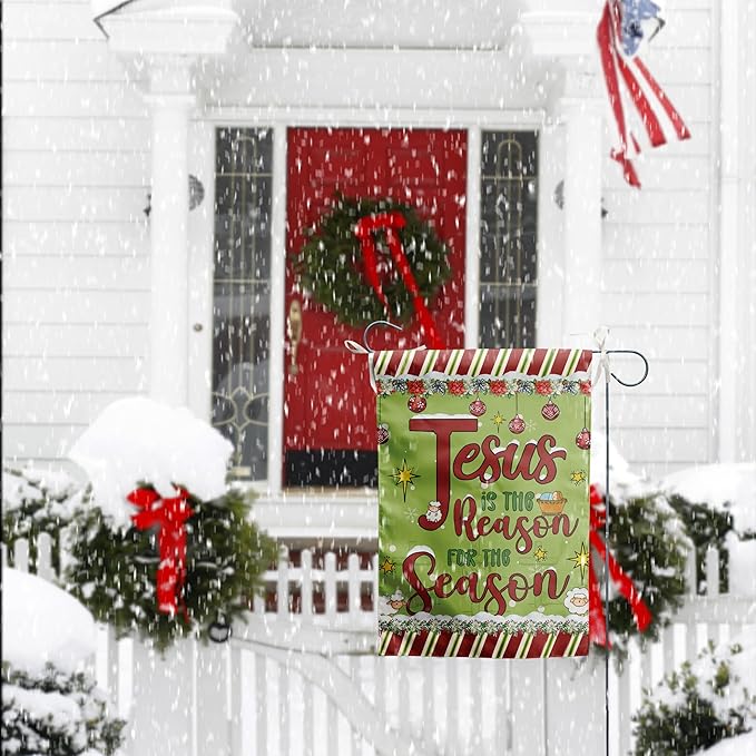 Jesus is the Reason House Flag Christian Christmas Flags 28x40 Double Sided Religious Garden Flag for Outside Large Nativity Flag Outdoor Xmas Winter Decorative Banner