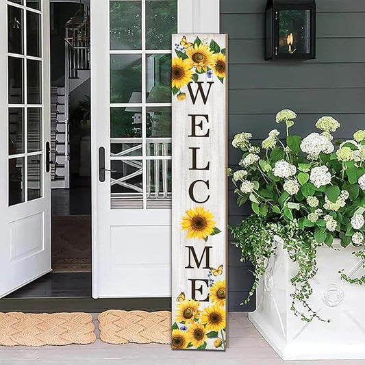 Sunflower Porch Sign Welcome Sign For Front Porch Summer Sunflowers Home Decor Sunshine Welcome Sign for Indoor Outdoor Garden Wooden Vertical Sign For Patio Front Door Porch Wall Yard