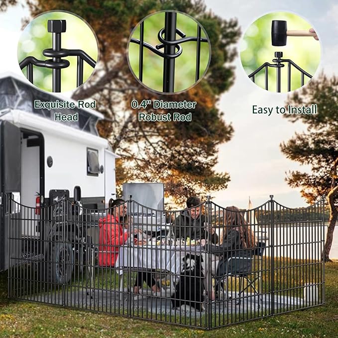 15 Panels Decorative Garden Fence with Gate, 32 in(H) X 35.4 ft(L) No Dig Dog Fence Animal Barrier Outdoor for Yard, Rustproof Metal Garden Edging and Borders, Temporary Fencing Stakes