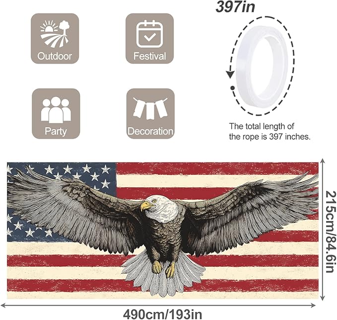 7 * 16FT Eagle USA Flag Garage Door Cover Decorations Independence Day Garage Door Banner for Outdoor Indoor Patriot Party Photography Backdrop