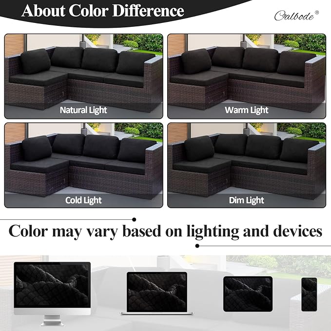 CALBODE 14Pcs Outdoor Stretch Cushion Covers,Waterproof Outdoor Chair Cushion Covers for Patio Furniture, Washable Jacquard Couch Covers Replacement for Patio Furniture(Black, Cover Only)