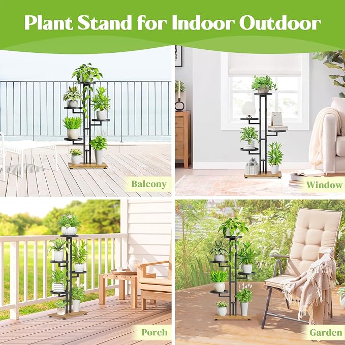 iDavosic.ly Plant Stand for Indoor Outdoor 2 Pack, 3 Tier Wrought Iron Vertical Flower Holder Shelf and 5 Layer Metal Pot Display Rack for Patio Porch Garden Living Room, Black