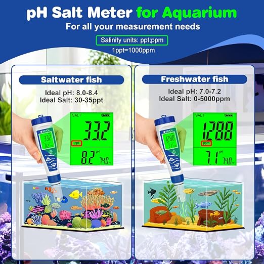 pH Chlorine Salt Tester for Pool, Salinity pH Meter for Saltwater Pool, 7 in 1 pH Salt Free Chlorine Tester Digital ORP PPM EC Tester for Swimming Pool, Hot Tub, Spa, Aquarium, Hydroponic