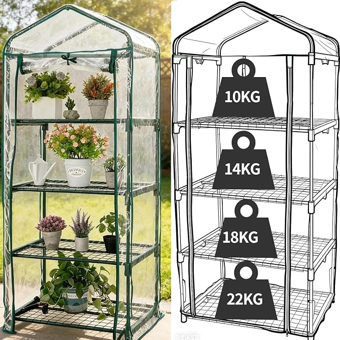 ArtBeek Mini Green House Covers, Portable Plastic Greenhouses with Heavy Duty Transparent PVC with Plant Growing Lights (4_Tier)