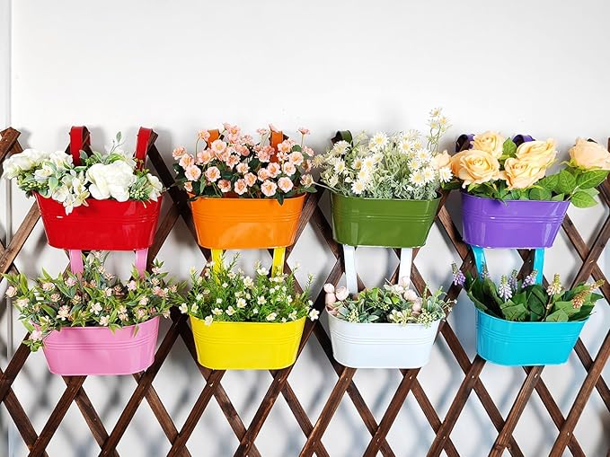 12" Balcony Railing Planters, Outdoor Hanging Planter for Fence, Stylish Metal Porch Deck Flower Pot for Herbs & Succulents (11.8", Pack of 8)