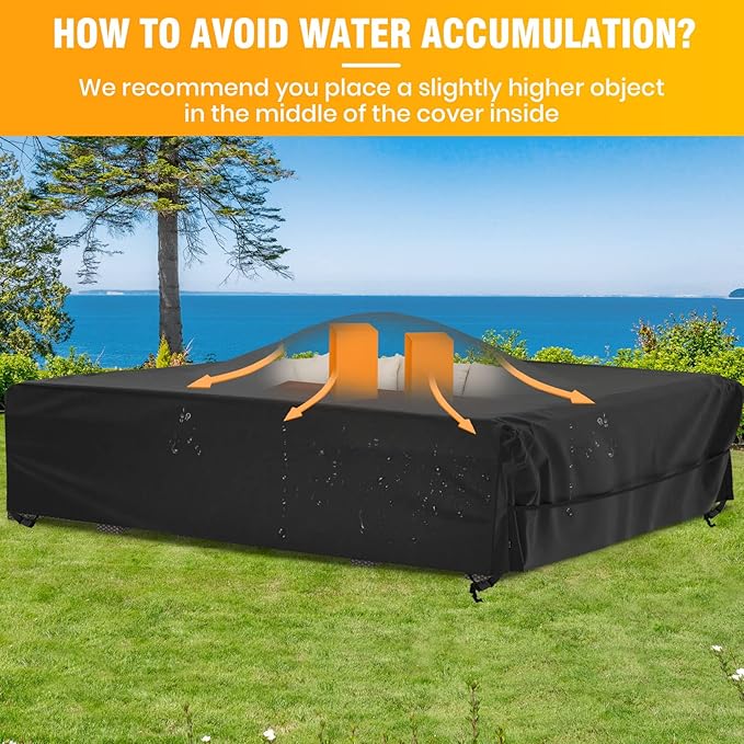 elway Patio Furniture Cover Waterproof Outdoor Sectional Sofa Set Covers, Large 126"Lx126"Wx28"H, All Weather Oxford Tear-Resistant Table Chair Set Cover with Windproof Design, Black