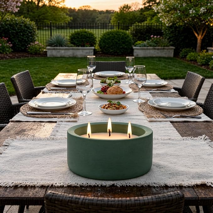 Viyffo Large Citronella Candle Outdoor, 3 Wick 20oz Citronella Candle Indoor, Non Toxic Soy Scented Candle, Green Ceramic Jar for Patio, Deck, Garden, Backyard & Camping, Home Fragrance, Décor & Gift